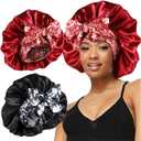 2pcs Large Silky Bonnets with tie Band Braid Bonnet, Satin Bonnet for Sleeping Curly Hair, C