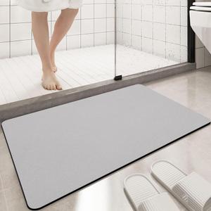 Diatomaceous Earth Bath mat Bathroom Rugs Super Absorbent Quick Dry Non Slip Bath Mat Thin Bathroom Floor Mats Fit Under Door-Shower Rug for in Front of Bathtub Shower, Grey,23.6"*59", 1'11" x 4'11"