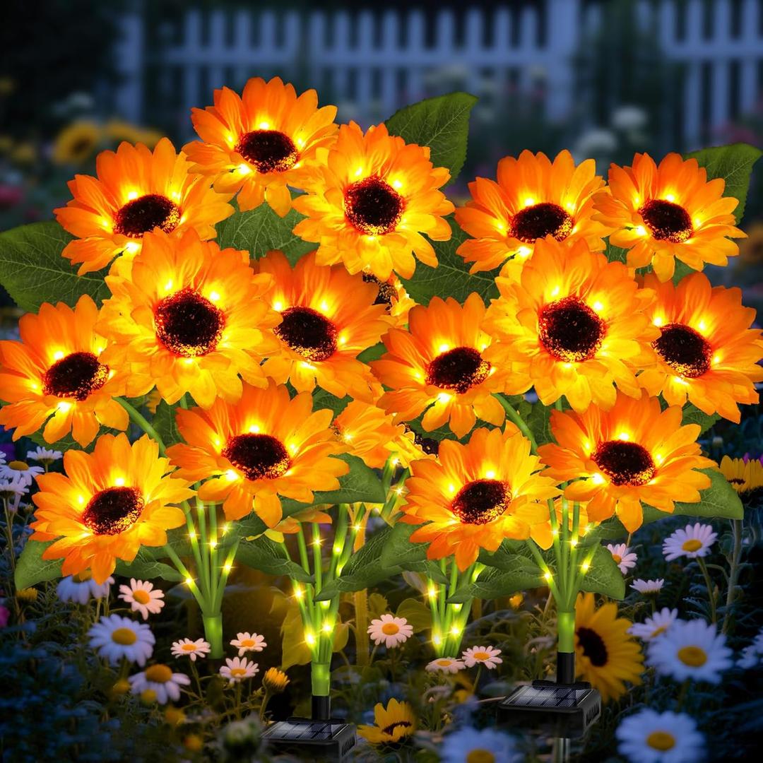 Solar Garden Lights 6 Pack 36 Sunflower Lights, Sunflowers Birthday Gifts for Mom Women Grandma, Waterproof Solar Flower Light for Outdoor Decor, Decorative Stakes for Yard,Landscape,Patio,Pathway Solar Garden Lights 6 Pack 36 Sunflower Lights, Sunflowers Birthday Gifts for Mom Women Grandma, Waterproof Solar Flower Light for Outdoor Decor, Decorative Stakes for Yard,Landscape,Patio,Pathway