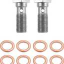 X AUTOHAUX 2pcs Stainless Steel AN3 3/8-24 Thread Turbo Brake Line Banjo Bolt with Copper Washers Single Banjo Bolt 25mm Length
