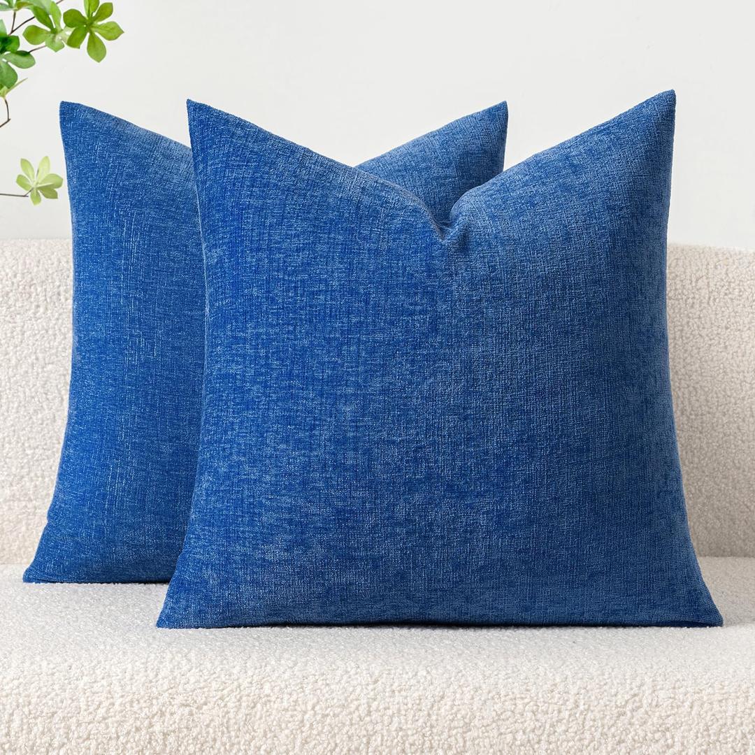 MIULEE Pack of 2 Couch Throw Pillow Covers 18x18 Inch Soft Royal Blue Chenille Pillow Covers for Sofa Living Room Solid Dyed Pillow Cases