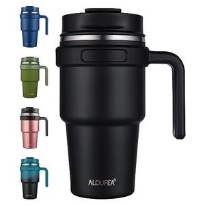 ALOUFEA 20 oz Insulated Coffee Mug Tumbler with Handle, Stainless Steel Travel Mug Tumbler with Lid and Straw,Double Wall Vacuum Leak Proof Ice Coffee Thermal Cup, Black