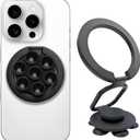 Magnetic Phone Holder wtih Suction Cup, Multifunctional Cell Phone Stand, Mount, Ring Grip, Kickstand Compatible with iPhone 16/15/14/13/12 Series and Magsafe Case (Black)