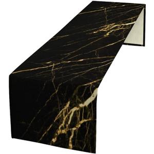 Marble Table Runner,Black Gold Abstract Geometry Pattern Texture Kitchen Dinning Table Decoration for Indoor Outdoor Home Party Decor 13x36 Inch