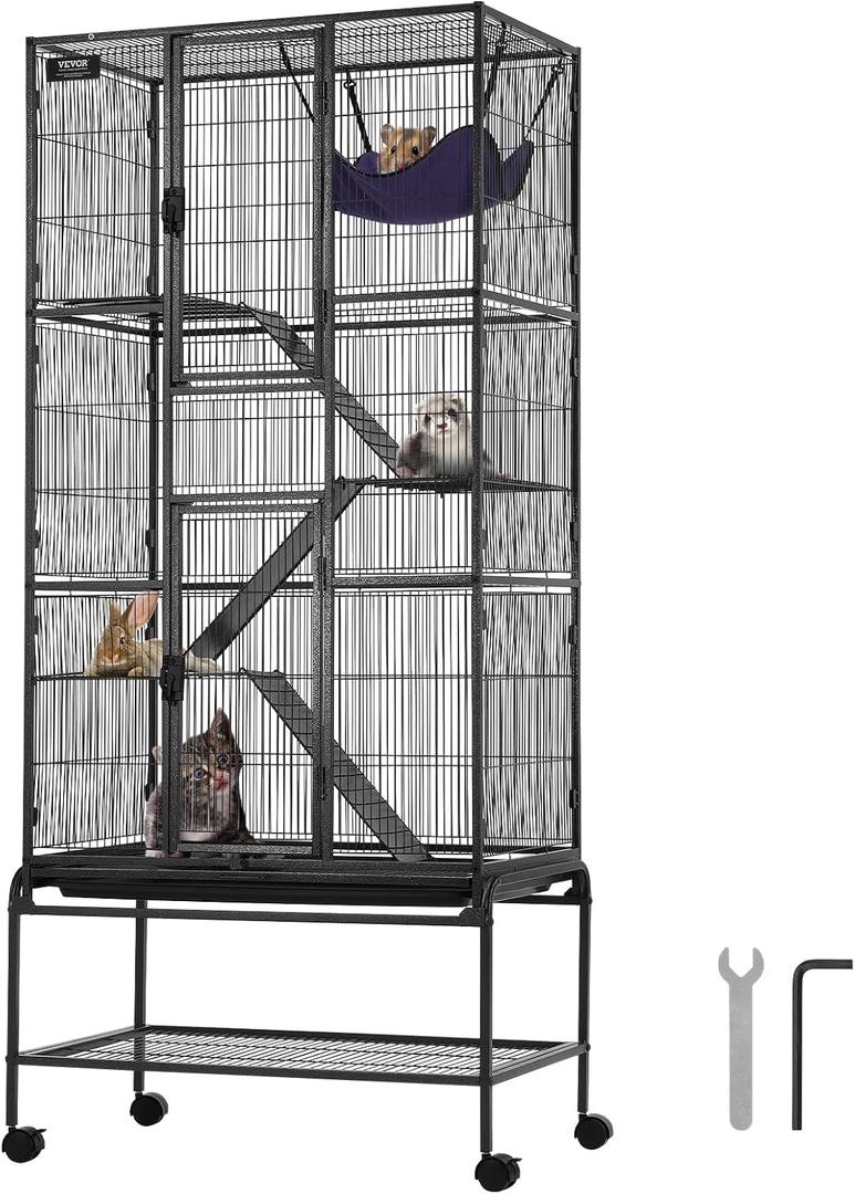 VEVOR 69" Rolling Metal Ferret Cage, Large 4-Tier Cage, Small Animal Cage with Ramps & Tray, Easy to Set up for Pet Mice, Hamster, Guinea Pig, Chinchilla, Squirrel, Hedgehogs, Bunny