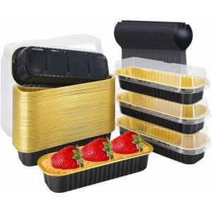 LNYZQUS Aluminum Foil Mini Loaf Pans with Lids 50 Pack, 6.8oz Rectangle Baking Cups Muffin Tins,Disposable Baking Tins Mini Baking Pans Holders -Black In Gold LNYZQUS Aluminum Foil Mini Loaf Pans with Lids 50 Pack, 6.8oz Rectangle Baking Cups Muffin Tins,Disposable Baking Tins Mini Baking Pans Holders -Black In Gold