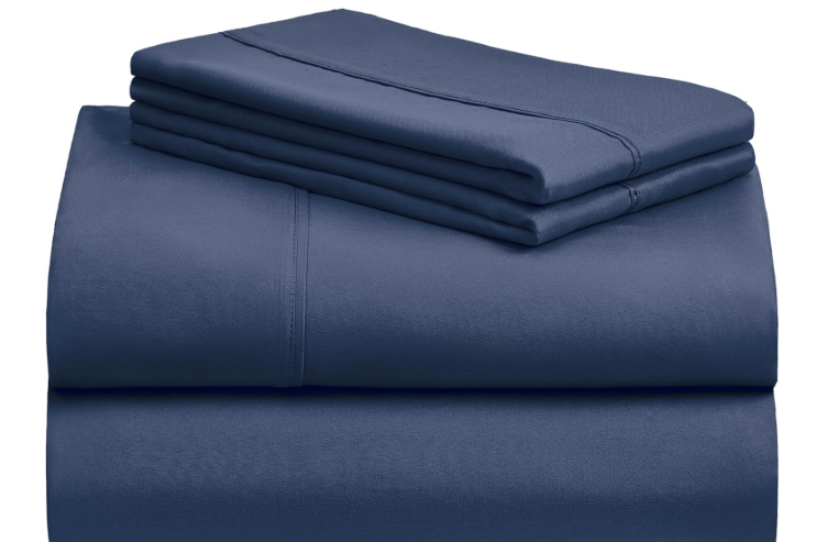LuxClub 4 PC King Sheet Set, Deep Pockets Wrinkle Free Cooling Bed Sheets Hotel Bedding for Women, Men, Includes 1 Fitted Sheet, 1 Flat Sheet and 2 Pillowcases-Soft Navy