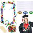 Hanaive Graduation Candy Lei Tubing Necklace Making Kit Include 50 Pcs 2 Inch Poly Tubing Lei Bags 197 ft 6 Rolls Gift Wrapping Ribbon 1 Pack Plush Poms 400 Glue Points for Graduation Party Supplies