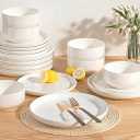 Plates and Bowls Sets, Dinnerware Sets for 4, 12 Pieces Scratch Resistant Dishware Dishes Set, Ceramic Kitchen Dinner Set, Porcelain & Microwave and Dishwasher Safe, Cream White