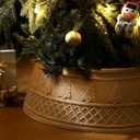 28 Inch Christmas Tree Collar, Neutral Chunky Cable Knit Tree Base Cover Ring Skirt, Rustic Farmhouse Basket Collar for Xmas Home Office Holiday Decor, Fits 4-6 ft Trees(Coffee)