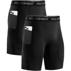 Niksa 1/2 Pack Mens Compression Shorts with Pocket, Performance Spandex Athletic Sports Workout Running Underwear Shorts (Large)