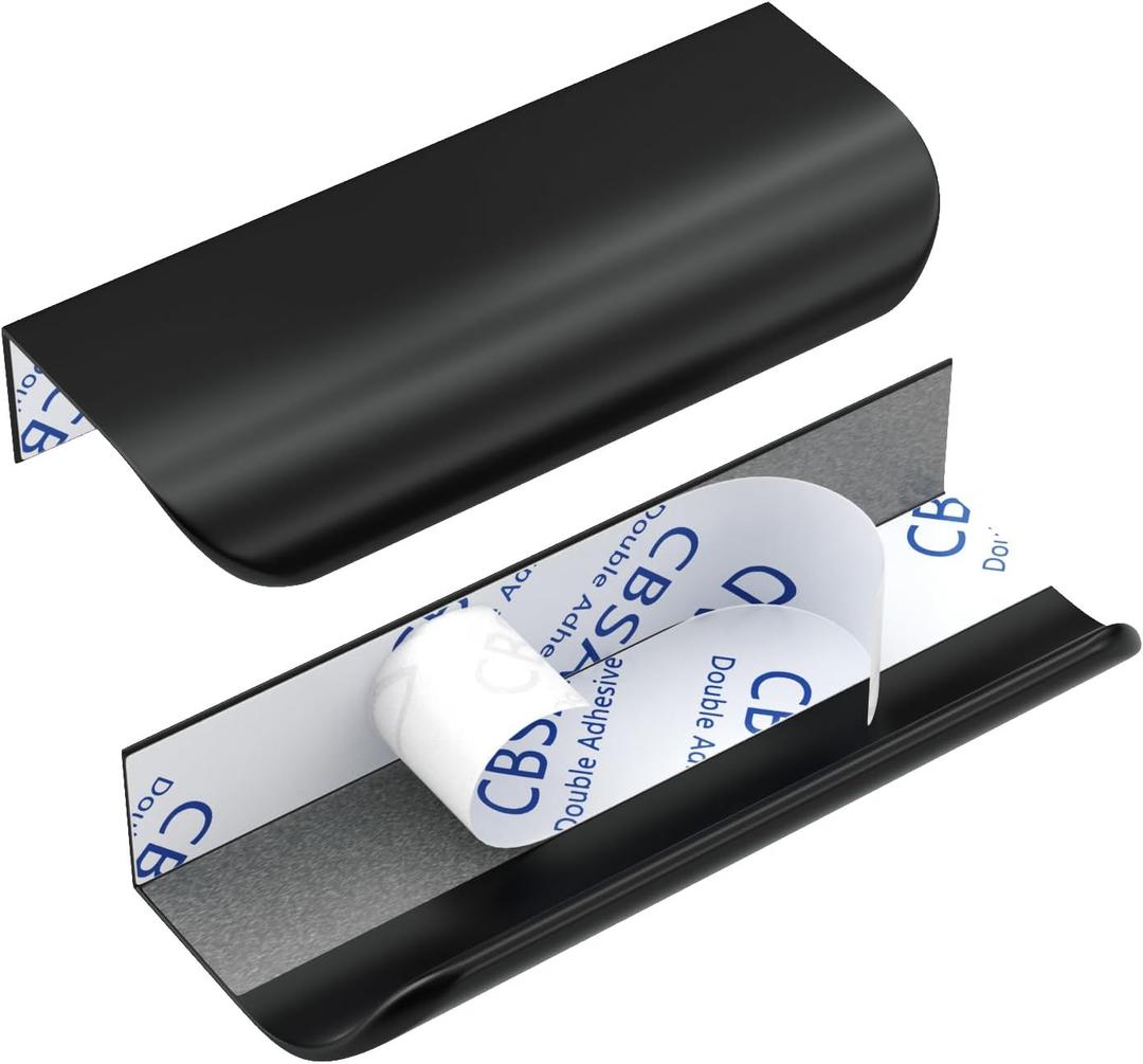 Peaha 6 Pack Black Finger Pulls for Cabinets 4in(100mm) Overall Length Adhesive Cabinet Handles Edge Pull Stick On Door Handles