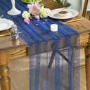 Pearl Tulle Table Runner 10ft Set of 6 Chiffon Sheer Lace Boho Glitter Table Fabric Wedding Veil Dessert Centerpieces Overlay Aisle Runner Luxury Party Decorations Doilies Dark Blue
