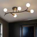 Black and Gold Modern Sputnik Ceiling Light Fixture 5-Lights,Mid Centur Minimalist Semi Flush Mount sputnik Chandelier for Living Room,Dining Room,Bedroom,Hallway,Kitchen(Bulbs Not Included)