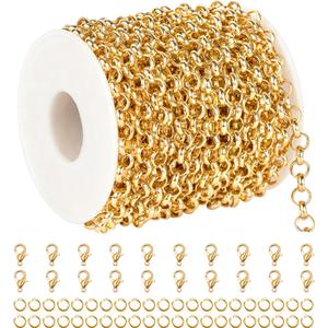 YOUBEIYEE 10 Meters Gold Plated Chain for Jewelry Making, Aluminum Rolo Necklace Chain for Men and Women Lightweight Craft Chain Roll