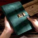 ZukoCert Journal With Lock A5 PU Leather Diary With Lock 240 Pages, Retro Journal With Lock And Key To Protect Your Privacy, Unisex.Deer Head Style, Green
