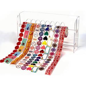 Adjustable Sticker Holder, Acrylic Label Holder, 9 Disk Sticker Dispenser and Organizer for Efficient Office and Home Desktop Organization