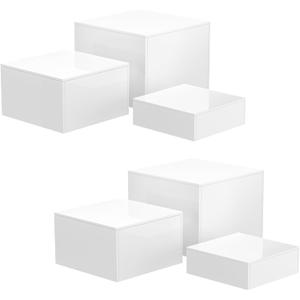 NIUBEE Buffet Risers Display Shelf: 6PCS Acrylic Risers for Food Dessert Catering Figures Collectible Show - White Cube Display Nesting Riser with Hollow Bottoms 8"x9"x10"