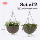 Keter Resin Rattan Set of 2 Round Hanging Planter Baskets for Indoor and Outdoor Plants-Perfect for Porches and Patio Decor, Cappuccino