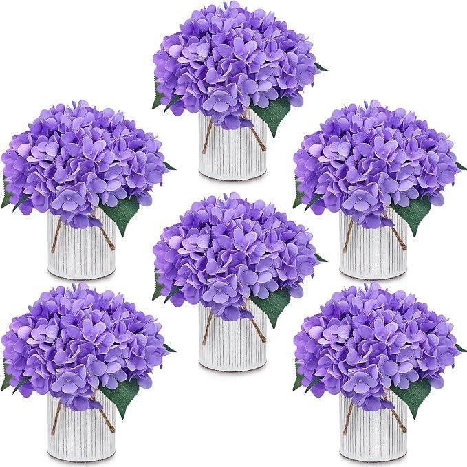 DIYDOFUN Purple Flower Table Centerpieces, Set of 6, Hydrangeas