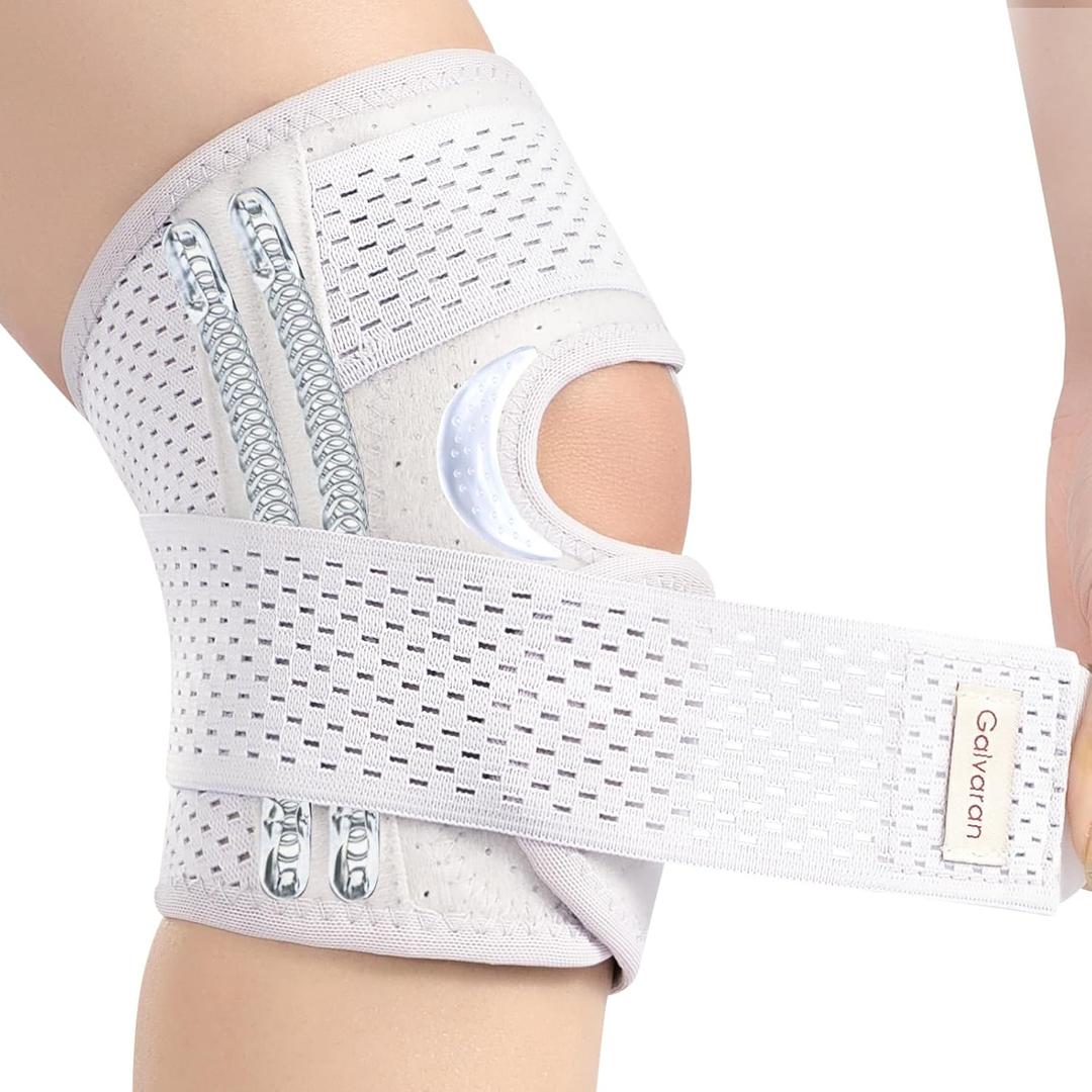 Galvaran Knee Brace for Women & Men with Side Stabilizers Upgraded for Meniscus Tear, ACL, MCL Arthritis Knee Pain Relief, Adjustable Breathable Injury Recovery Knee Support, White - Left Large