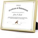 Golden State Art, 8.5x11 Aluminum Frame, Real Glass, Metal Frame for 8.5 by 11 inch Document, Certificate, Diploma. with Easel Stand (Gold, 1 Pack)