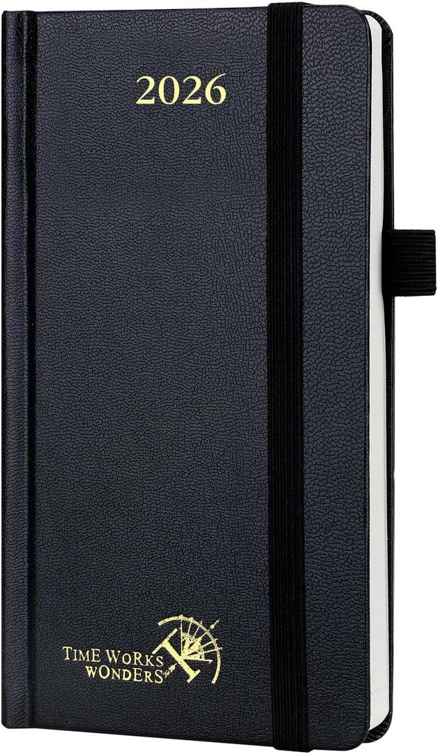 POPRUN 2026 Pocket Calendar Planner (Mini Size-3.5" x 6.5" Hardcover),12 Months (Jan. - Dec. 2026) - Small Planner Weekly and Monthly for Purse with Pen Holder, Storage Pocket - Black