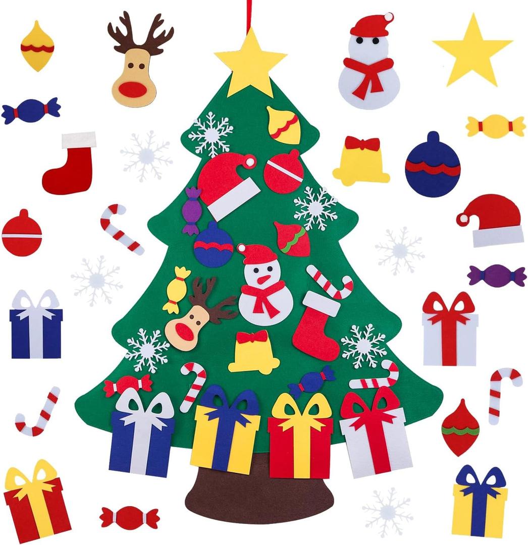 JIALWEN Felt Christmas Tree for Toddlers Kids Wall with 26pcs Detachable Ornaments DIY Set, Wall Hanging Xmas Gifts Christmas Party Decorations