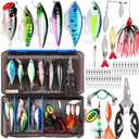 PLUSINNO Fishing Lures Fishing Tackle Box Fishing Gifts for Men, Bass, Trout Fishing Accessories Kit for Saltwater & Freshwater Fishing Gear Including Topwater Lures, Hooks, Spinnerbaits
