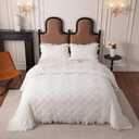 BOV Quilts Queen Size - Stonewashed Fringed Edges Cotton Quilt Queen Quilt Bedding Set with 2 Pillow Shams, Quilted Cotton Bedspread Coverlet Full Size Comforter Sets for All Season, White 96"X92"