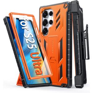 FNTCASE for Samsung Galaxy S25-Ultra Case: Military Grade Rugged Cell Phone Cover with Kickstand & Belt Clip Holster | Shockproof TPU Protection Bumper Design for S25 Ultra Cases 6.9 inch(Orange)