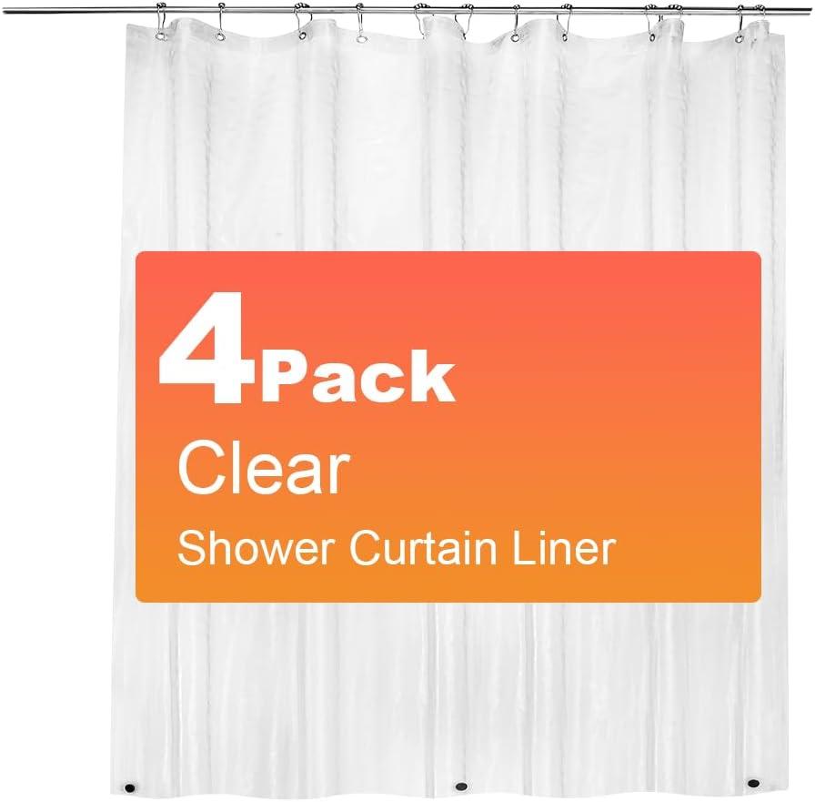 ZEMAHOME 4 Pack PEVA Plastic Shower Curtain Liner Premium Light Weight 72" x 72" Clear Bathroom Shower Showroom Curtain Liner with Rustproof Metal Gromments and Weighted Magnet