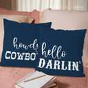 KEUSPI 394Hello Darlin Howdy Cowboy Western Throw Pillow Cover,Funny Couple Throw Pillow Case 1818 Inch Set of 2,Western Gifts,Cowboy Cowgirl Teen Girls Boys Gifts,Couples Valentine's Day Gift (Deep Blue)