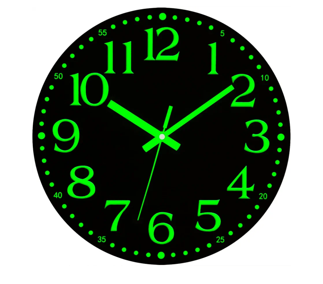 Wall Clock - 12 inch Glow in The Dark Wall Clocks Battery Operated Black Wood Silent Wall Clock Non-Ticking Analog Luminous Clock for Living Room Bedroom Office Kitchen Classroom Bathroom