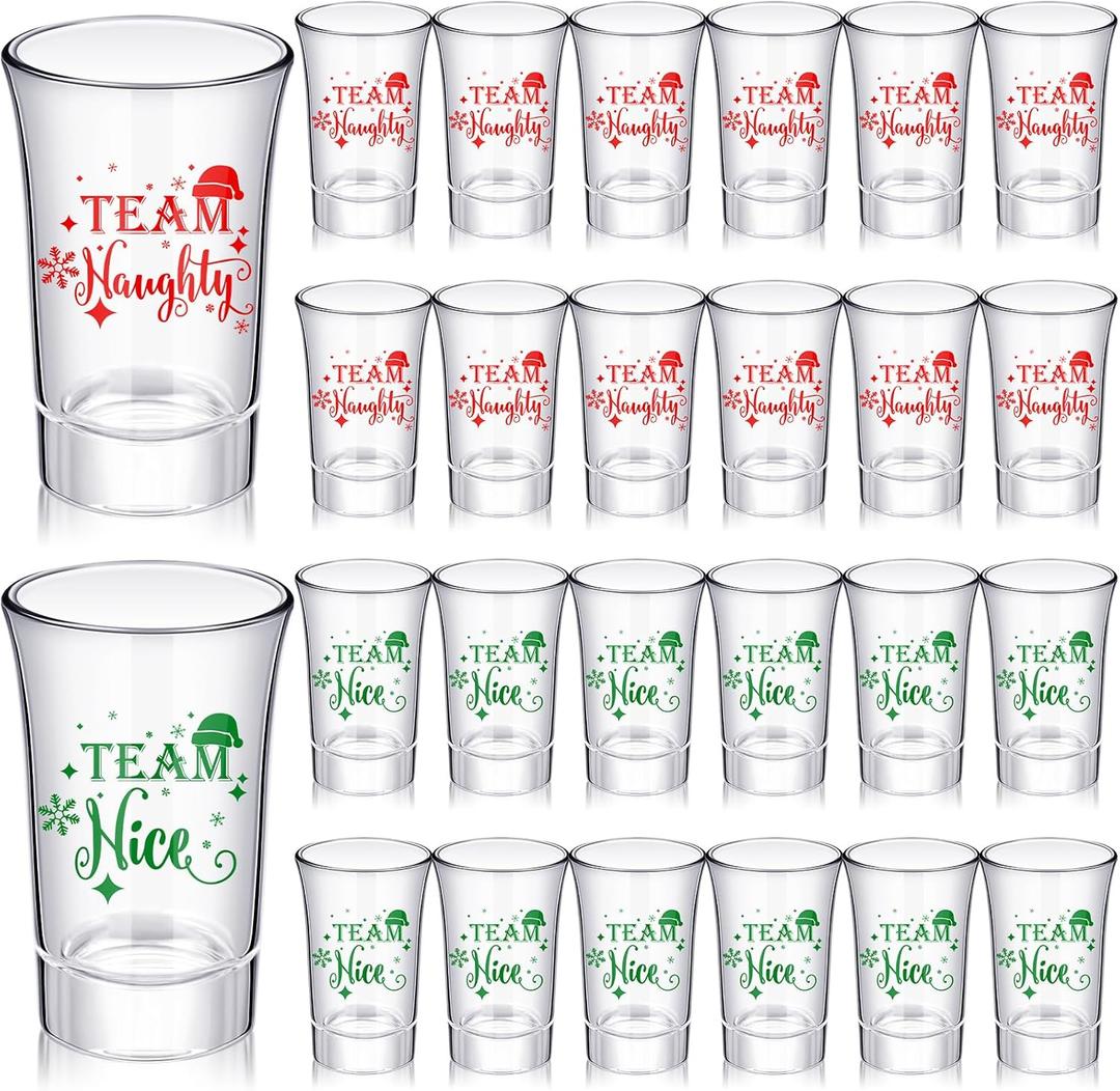 Layhit 24 Pcs Christmas Shot Glasses Bulk Holiday Red and Green Shot Glasses Team Christmas Mini Glass Cups Holiday Cup Decorations Xmas Party Favors Gifts for Drinking Glass