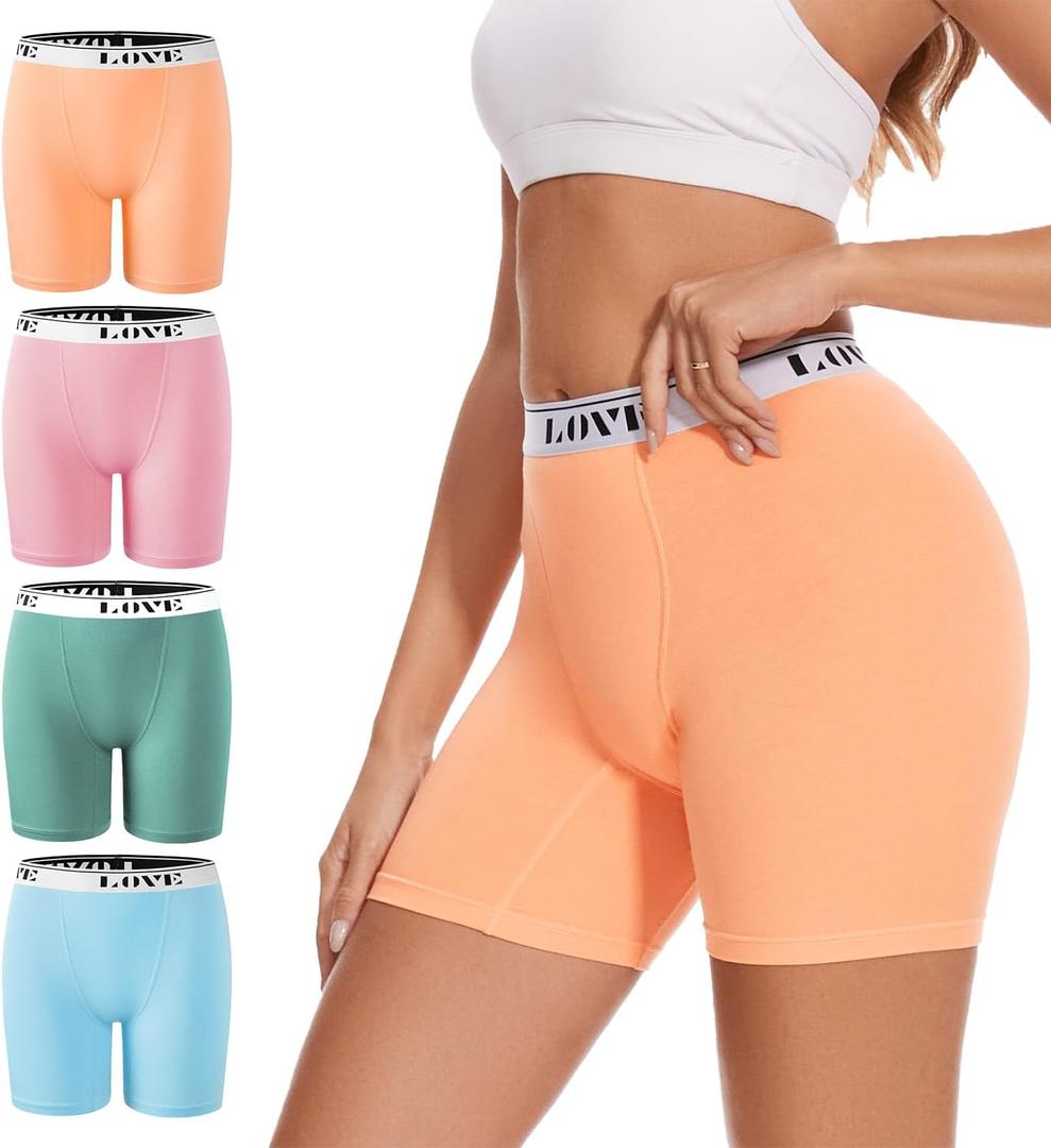 ALLBASE Womens Boxer Briefs Soft Modal High Waisted Boy Shorts Underwear for Women Anti Chafing Undershorts Multicolor Large Pack of 4