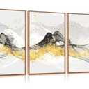 Aurlan Abstract Black Gold Luxury Wall Art Set(16"x24"), 3 Pieces Modern Swirl Ribbon Framed Canvas Artwork with Foil Graffiti, Large Minimalist Lines Scandinavian Wall Decor for Office Bedroom Living Room
