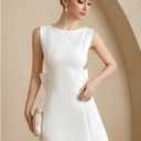 Women's Backless Bow Dress Sleeveless Crew Neck Elegant Party Mini Dresses (L)