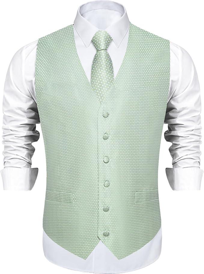 DiBanGu Mens Vest and Tie Set Formal Paisley Waistcoat and Necktie Pocket Square Cufflinks Silk Suit Vest for Tuxedo Wedding .DIBANGU Size XL