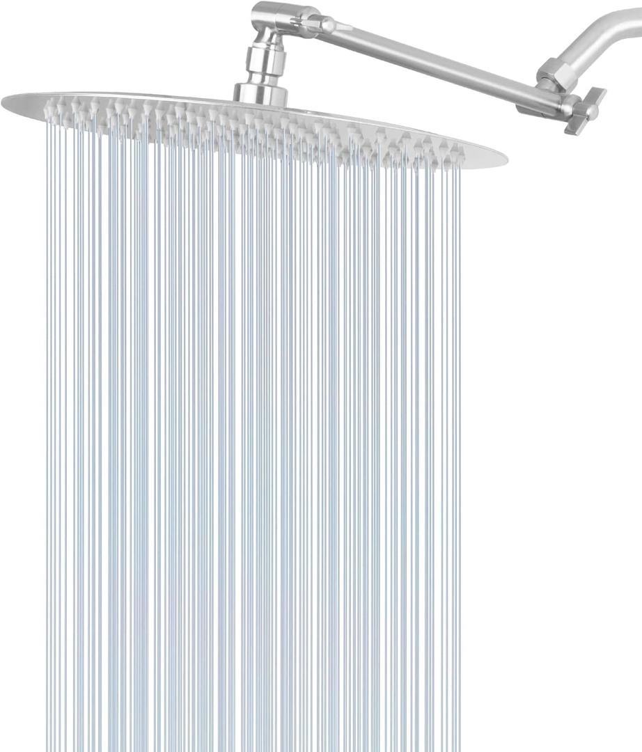 NearMoon Rain Shower Head with 11'' Adjustable Arm, High Pressure Stainless Steel Rainfall Shower, Ultra-Thin Design- Pressure Boosting (12 Inch, Nickel)