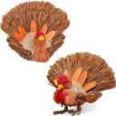 2PCS Thanksgiving Decorations Turkey, Thanksgiving Decorations for Table, Natural Material Turkey for Home Indoor Decor