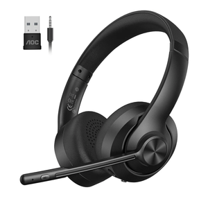 AOC Wireless Headset with Mic for Work, Bluetooth 5.4 Headphones with Noise Canceling Microphone, USB C, 30H, Clear Calls & Mic Mute for PC, Laptop, Cell Phones, Zoom - Black