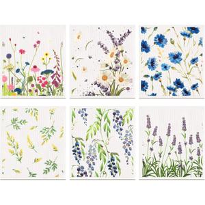 Swedish Kitchen Dish Towels Wildflowers Reusable Sponge Cleaning Cloths Absorbent Quick Drying Washable Cleaning Wipes No Odor Hand Towel (6)