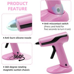 Cordless Hot Glue Gun Kit with 10pcs Mini Glue Sticks, USB Rechargeable Mini Glue Gun with Carrying Case, Stand-Up Base, Smart Power-Off Hot Melt Glue Gun for Crafting, Pink