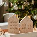 DN DECONATION Christmas Candle Holders Set of 2 - House Candlestick Holders with Metal Chimney for Taper Candles, Boho Travertine-Style Holiday Table Centerpiece & Mantel Decor