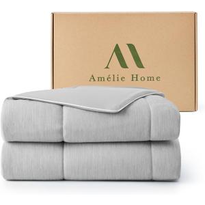 Amlie Home Cooling Comforter Queen Size, Dual-Sided Lightweight Cooling Blanket for Hot Sleepers, Q-Max 0.43 Breathable Cooling Quilt for Night Sweats, 90" x 90", Heather Cool Grey