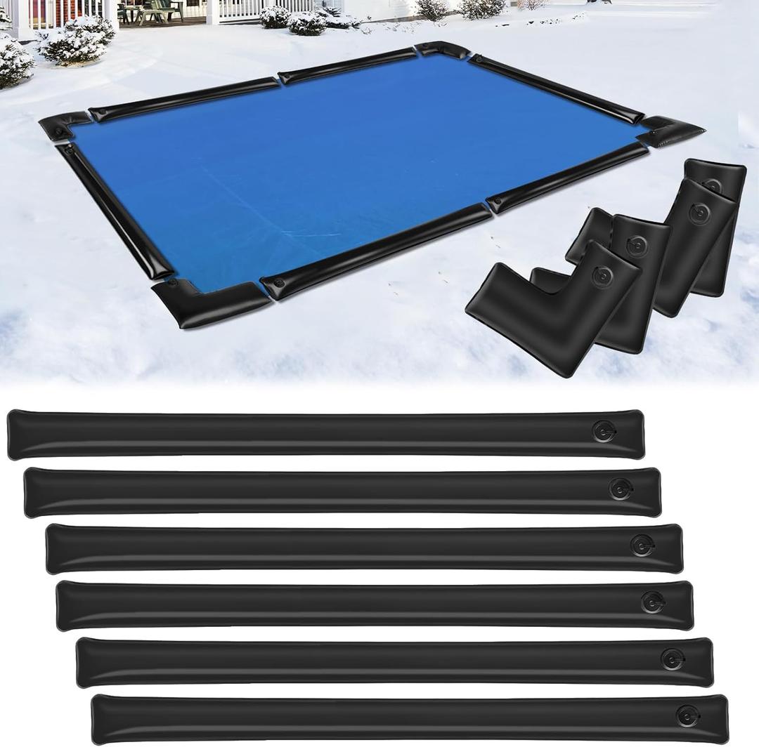 10 Pack 0.6mm Thicker Pool Water Bags with Pool Cover Weights Corner, 8 Ft Heavy Duty Pool Water Tubes for Inground Swimming Pool Covers Side (Black)