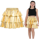 Girls Metallic Skirt 3-Layer Ruffle Sparkly Shiny Dance Party Skirt, 6-7 years old