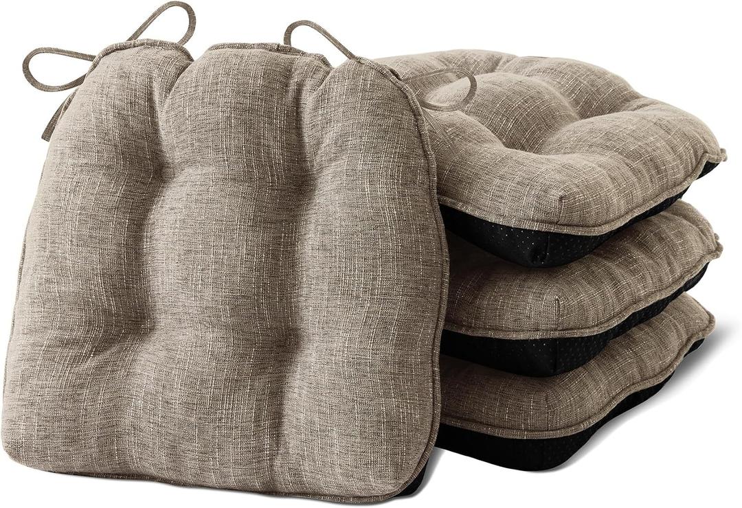 IPYNBAP Chair Cushions for Dining Chairs Set of 4, Kitchen Chair Cushions, Chair Pads with Ties and Non Slip Backing, Tufted Memory Foam Seat Cushion 4 Pack, 18" x 18" x 4", Khaki