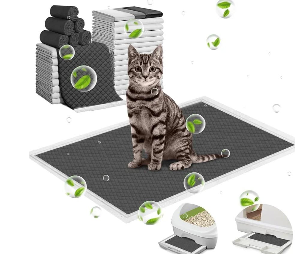 ELEGX 200 Pcs Charcoal Cat Pee Pads Refills 16.9"x11.4" for Tidy Cat Breeze Litter System, Odor-Control Super Absorbency,Leak-Proof,Quick-Dry,6-Layer Thicken Disposable Gel Pads for Under Litter Box